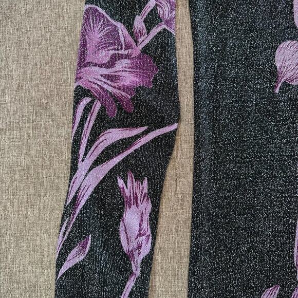 NWT Vtg Elegant Sequins Floral Shimmering Black & Purple Violet Long Sleeve Top - Picture 9 of 10